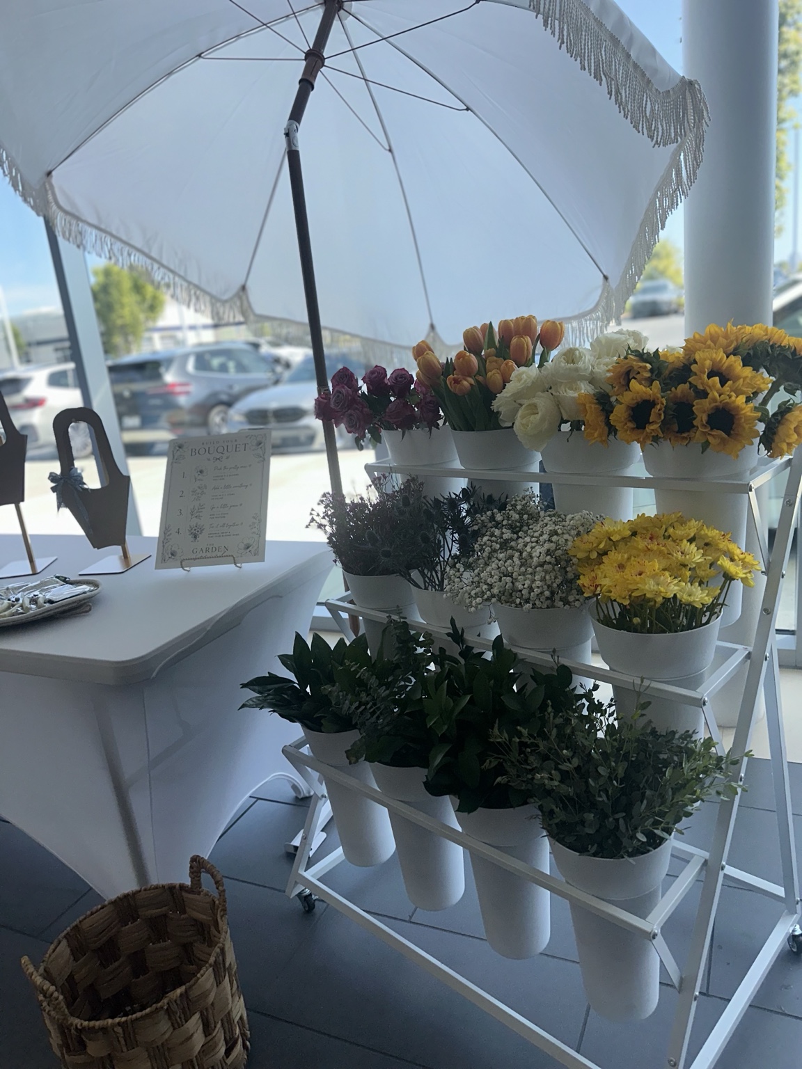 Colorful fresh flowers arranged on The Garden Social NC bloom bar